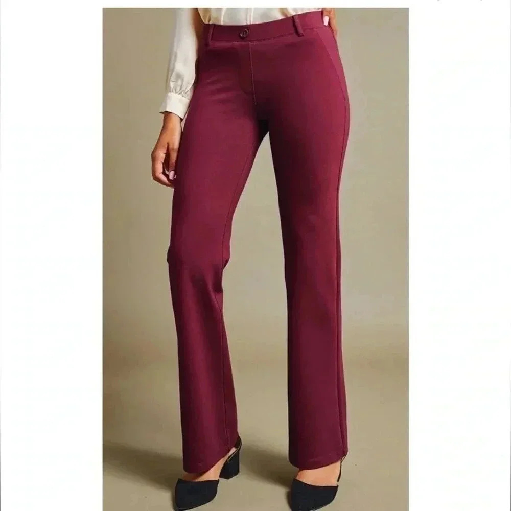 Betabrand Wine Burgundy Women's Straight-Leg Dress Pants